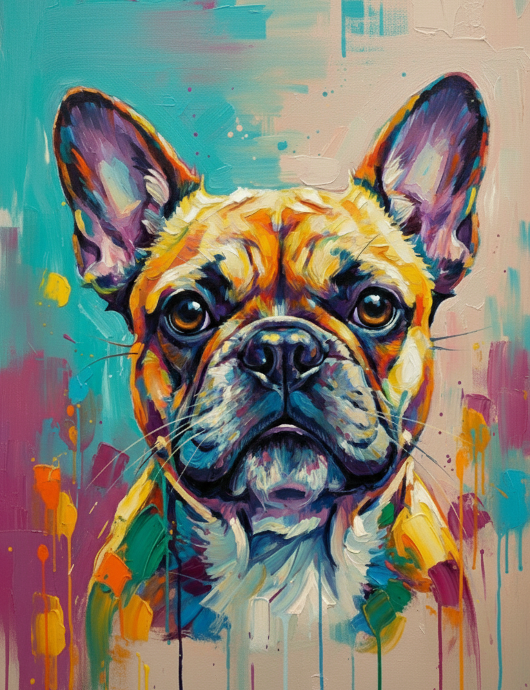 Colorful abstract painting of a dog's face with vibrant colors